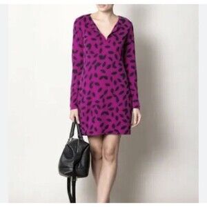 DIANE VON FURSTENBERG Reina Mini Dress Long Sleeve Purple Sheath Silk Size 4 DVF